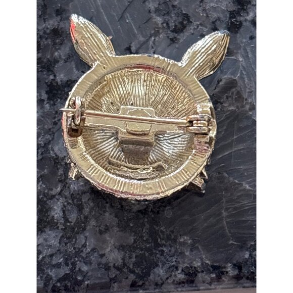 Gold-Tone Rabbit Face or Cat Brooch With Rhinestones & Red Gem Eyes Sparkles - Picture 6 of 10